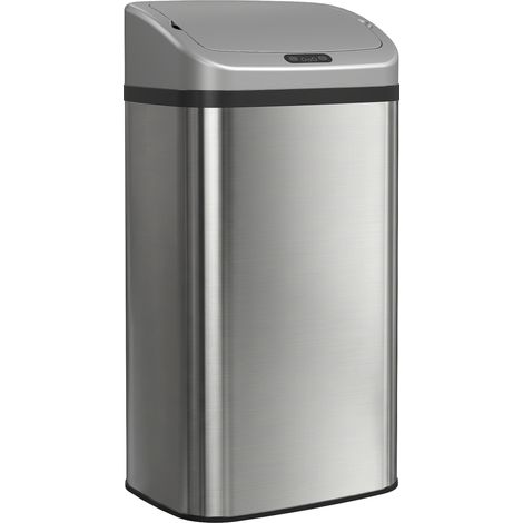 Poubelle de cuisine automatique 48 L, capteur infrarouge, fermeture automatique, anti-traces de doigts, acier inoxydable argenté (1/5)