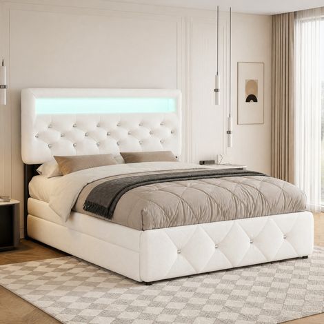 lit 140x200 cm blanc – avec tiroir, lit d'appoint et rangements, sans matelas (1/5)