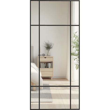 Miroir style fenêtre moderne pose verticale horizontale décoration chambre salon 110x50cm, noir
