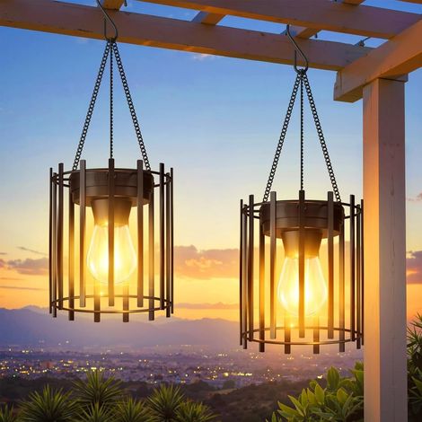Lot de 2 lanternes solaires, éclairage extérieur, suspension lumineuse, éclairage décoratif, 3000K, lampe solaire, idéale pour les jardins