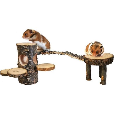 Cage en bois avec plateforme, échelle et balançoire, accessoires pour cage à jouets pour petits animaux, jouet d'escalade
