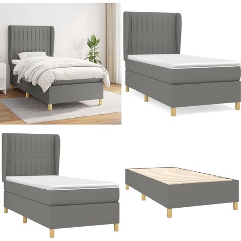 Boxspringbett mit Matratze Dunkelgrau 90x200 cm Stoff - Boxspringbett - Doppelbett - Bettenrahmen - Schlafraum - Liegekomfort - Home & Living