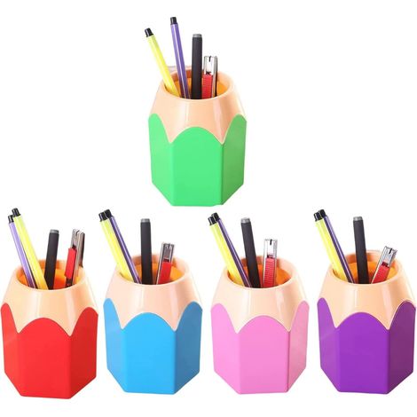 Juego de 5 portalápices, organizador de escritorio, colores surtidos, almacenamiento para bolígrafos, brochas de maquillaje, estudiantes y niños. (1/5)