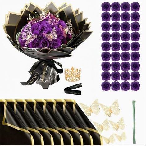 Fleurs Artificielles Violet 24Pièces Roses Artificielles à Paillette (1/5)
