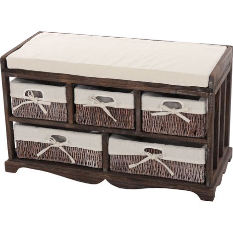 [NON UTILIZZATO] Panca cassettiera shabby vintage 5 ceste legno di paulonia 36x77x45cm marrone (1/5)