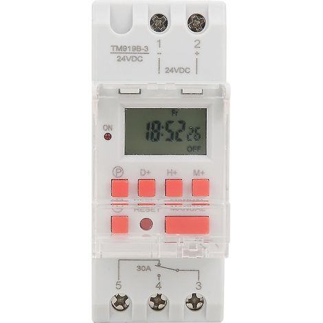 Minuterie hebdomadaire 12/24 h, 30 A, 24 V CC, avec écran LCD et relais programmable (1/5)