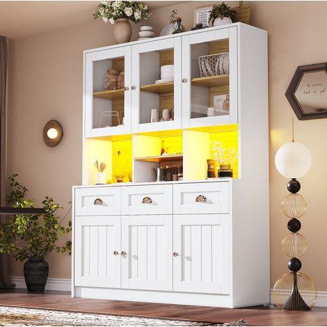 Mueble de cocina 140 x 40 x 175 cm con LED, estantes regulables, blanco HAVRYA (1/5)