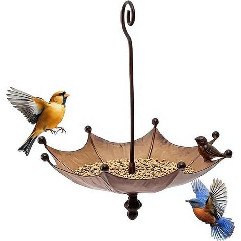 Comedero colgante para pájaros,bebedero para pájaros de exterior,comedero de metal con forma de paraguas,comedero colgante con ganchos (1/5)