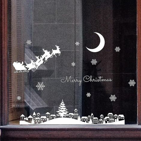 Wabjtam 1 Set Fröhliche Weihnachten Stadt Elch Fenster Wandaufkleber Heimdekoration