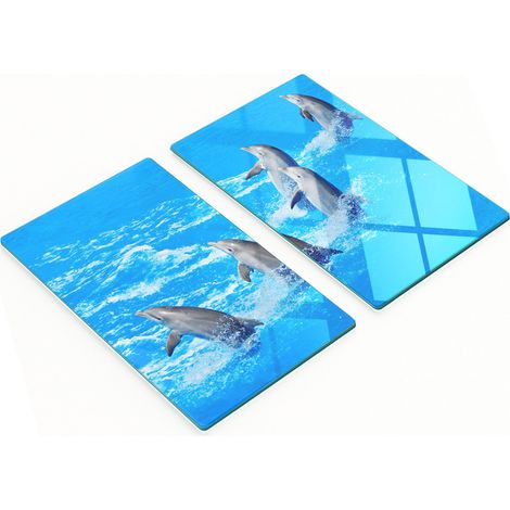 Tableros de vidrio decorativos multifuncionales con estampado de delfines, 2x30x52 cm.