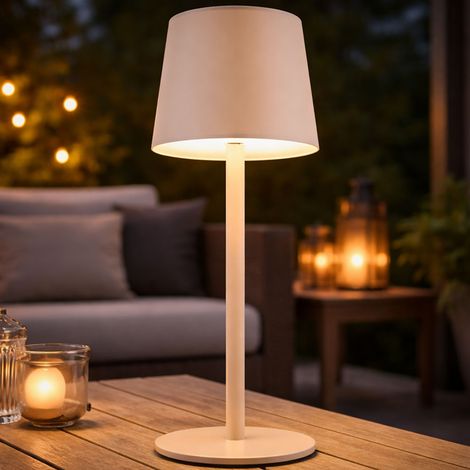 LED Tischlampe Tischleuchte Akku  CCT Innen Außen sandfarben Gartenleuchte Touchdimmer USB, Metall, 2W 50lm warm-kaltweiß, DxH 8,5x28 cm