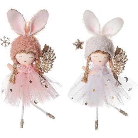 Lot de 2 décorations de Noël à suspendre : jupe en gaze, pendentifs anges, ornements de Noël à suspendre-16X10X4CM (1/3)