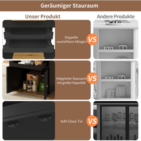 Table extensible 110-140x80cm, table de cuisine pliante pour 4-6 personnes, table à manger escamotable, gain de place, avec 2 tiroirs et 1 placard de rangement (1/5)