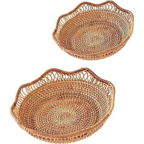 Obstschale aus Weide, geflochtener Weidenkorb, Obstteller, Tabletts, Organizer, Servierkorb, Brotkorb aus Rattan für Ess- und Couchtisch-Small and Large (1/5)
