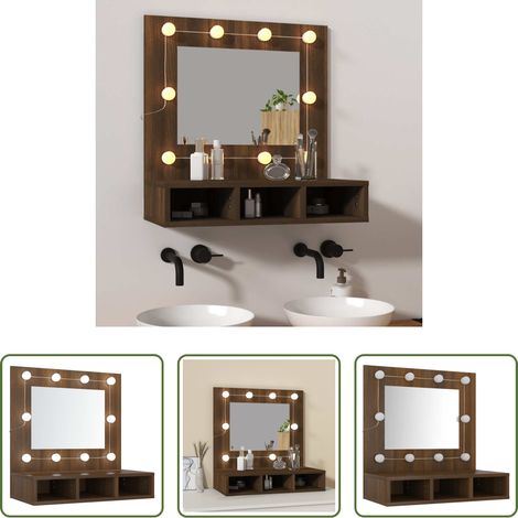 vidaXL Spiegel - Spiegelschrank mit LED Braun Eichen-Optik 60x31,5x62 cm (1/5)