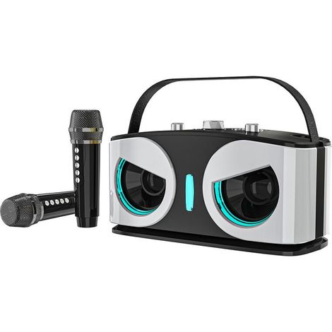 Altoparlante portatile SD306plus Owl, potente e con due microfoni, suono HiFi, ideale per karaoke e feste all'aperto. (1/2)