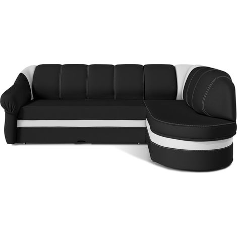 Canapé d'angle droit convertible simili noir et blanc Sundy 250cm (1/5)