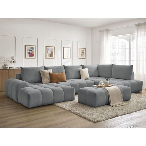BOBOCHIC - Canapé panoramique convertible coffre EVEREST tissu chiné avec pouf Angle gauche Gris foncé (1/5)