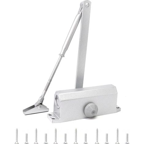 Automatic Door Closer, Spring Loaded Door Closer with Locking Function, for Interior and Exterior Doors, 40-60 kg, Silver (1/5)