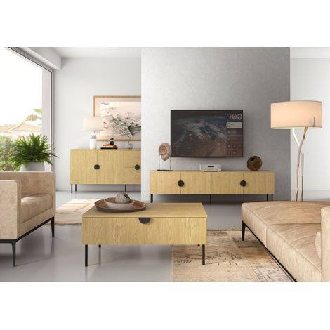 Möbelset Wohnzimmer: TV-Möbel 200 cm, Couchtisch, Sideboard, Eiche, Kollektion MONDO (1/5)