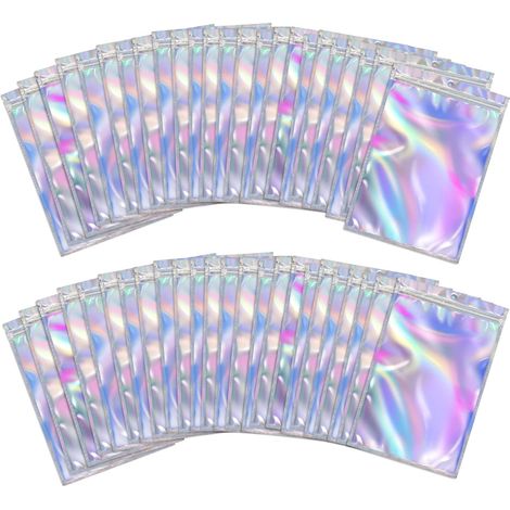 200 Sachets aluminium, fermeture éclair, motif holographique, face transparente, conservation aliments bijoux (1/5)