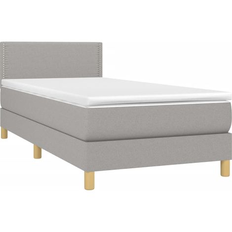 Cadre de lit LED avec sommier tête de lit matelas surmatelas 100x200 cm tissu gris clair TDL0207932