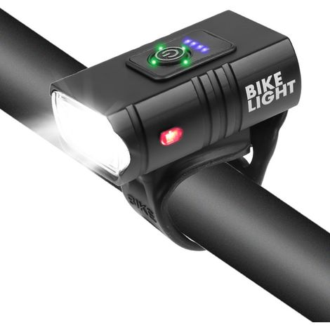 Ensemble d'éclairage vélo rechargeable USB avec indicateur de batterie, 6 modes d'éclairage, étanche, avant et arrière, noir. (1/5)