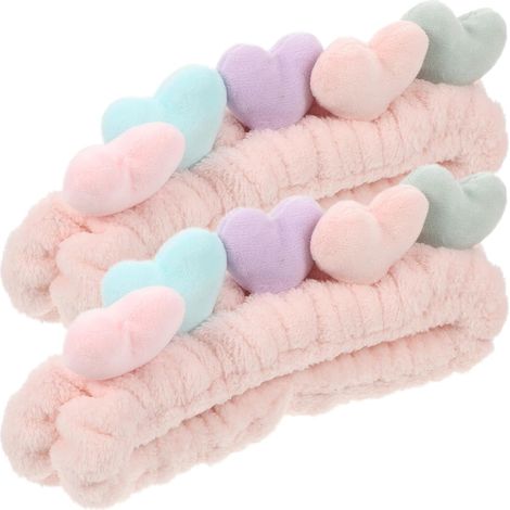 Pieces Pink Heart Fabric Headband for Makeup and Bath (1/5)