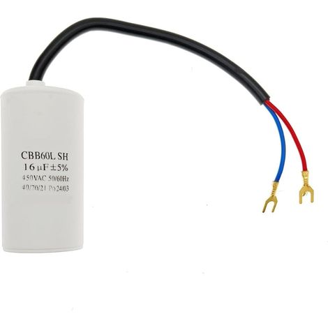 CBB60 16uF 450V 2 fils AC Condensateur, condensateur de démarrage du moteur, 50 Hz/60 Hz 40/70/21, condensateur de fonctionnement du moteur pour machine à laver, climatiseur, pompe à eau (1/5)