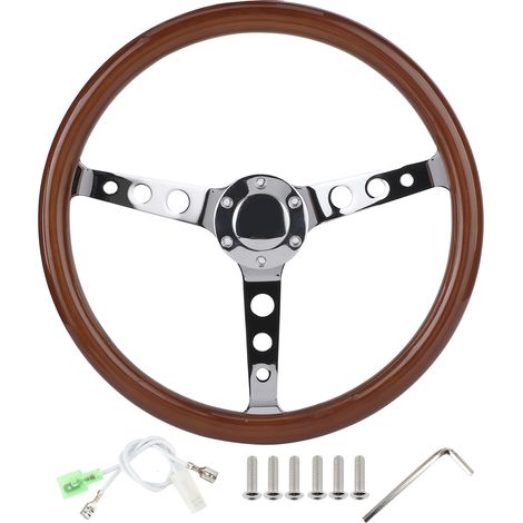 Eosnow – Volant rétro 15 pouces à 6 trous – Poignée en bois d'acajou – Rayons en acier inoxydable – Compatible avec moyeu standard (1/5)
