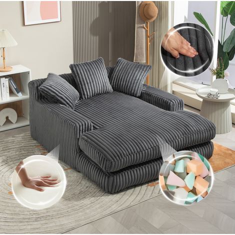 Fauteuil chaise longue en cord, 1 place, 125 x 155 x 63 cm, gris foncé HAVRYA (1/5)