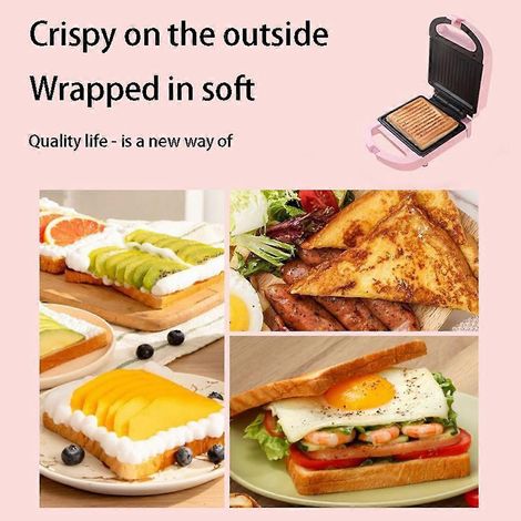 Appareil à sandwichs électrique portable, appareil ménager multifonctionnel, appareil à petit-déjeuner antiadhésif, rose, prise standard européenne. (1/3)