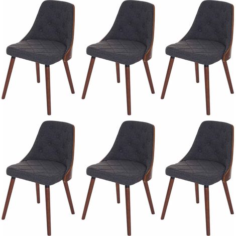 [NON UTILIZZATO] Set 6x sedie sala da pranzo soggiorno HHG-418 53x50x82cm legno tessuto grigio