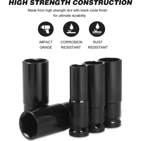 [JAMAIS UTILISÉ]Coffret de 15 douilles à impact hexagonales 1/2 pouce, douilles profondes de 8 à 24 mm, en acier CR-V, avec boîte de rangement.
