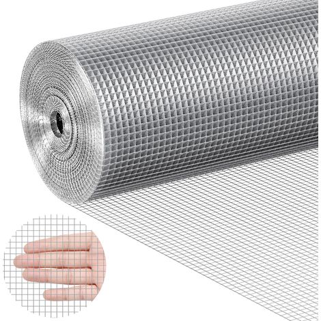 VEVOR Malla de Alambre Soldada 1220mm x 15,24m Rollo de Malla de Alambre Galvanizado en Caliente 6,35x6,35 mm Valla de Alambre de Gallinero Calibre 23 para Jaulas de Conejos, Jardín, Roedores Pequeños