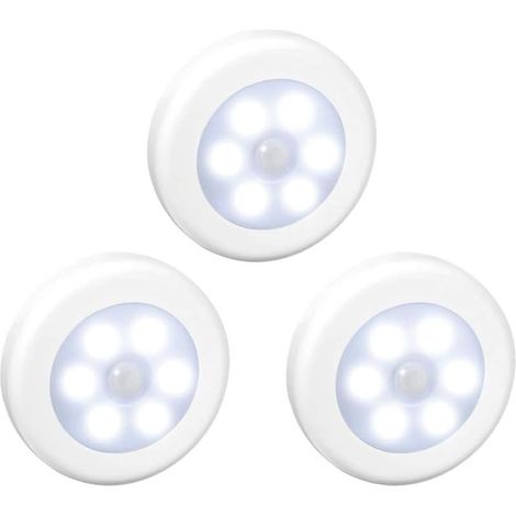 Lot de 3 veilleuses LED sans fil à détecteur de mouvement pour escaliers, couloir, placard, cuisine et chambre. (1/5)