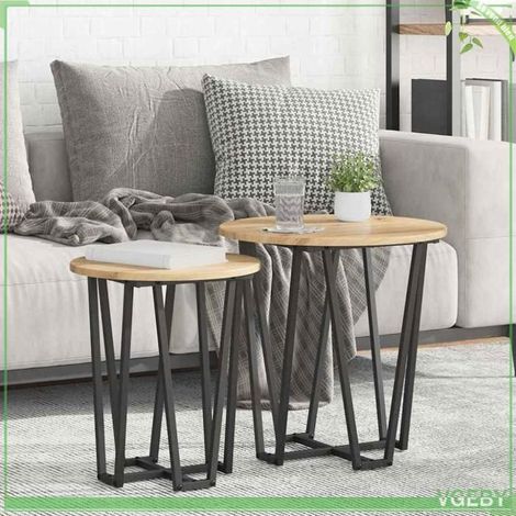 Table d'appoint - ABI - 2 pcs - Chêne artisanal et noir - Ronde - Finition mat (1/5)