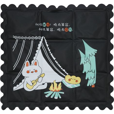 Tapis de fraîcheur hygiénique et respirant pour chaise, motif cartoon, idéal pour l'été, maison ou dortoir, noir (1/5)