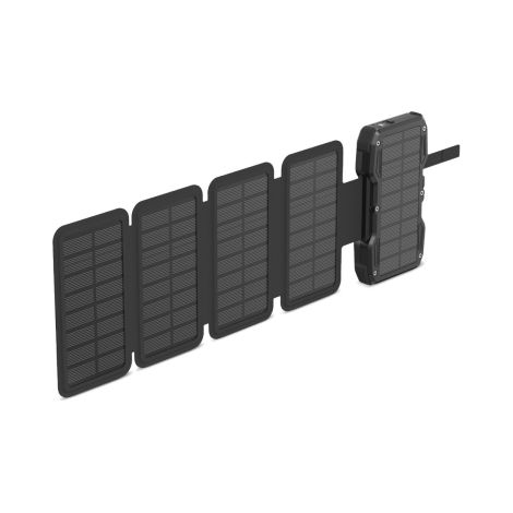 Batterie externe solaire Head 10 000 mAh 22,5 W - Charge solaire avec 5 panneaux - Avec alimentation, charge simultanée et sans fil - Écran LCD et lampe torche - Noir (1/3)