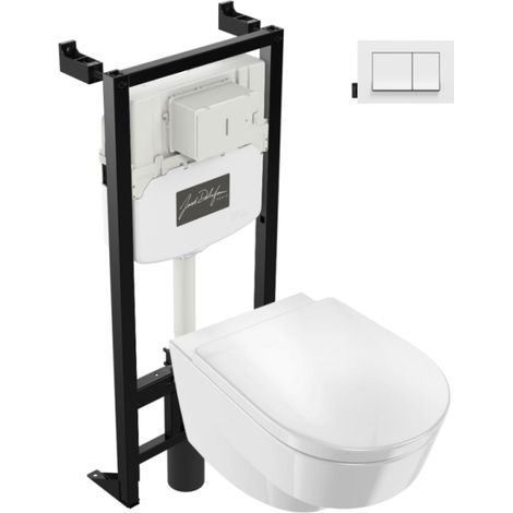Pack WC suspendu sans bride JACOB DELAFON Odéon Rive Gauche + bâti support + plaque blanche (1/5)