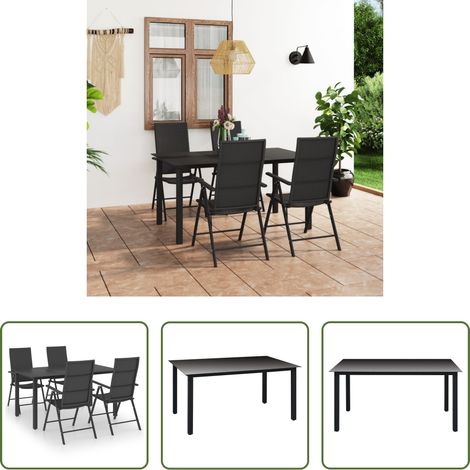 Chaise de jardin - Ensemble à manger de jardin 5 pcs noir (1/5)