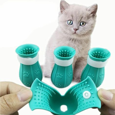 4pcs Bottes Anti-Rayures Pour Pieds De Chat Chat Bottes Anti-Rayures Chaussures De Toilettage En Silicone Protecteur De Patte Pour Le Bain Chaussures