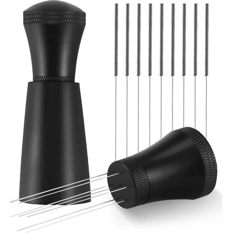 Presse à café, aiguilles expresso noires, outil de distribution WDT en aluminium avec support et boîte colorée, 10 aiguilles de rechange inox (1/5)