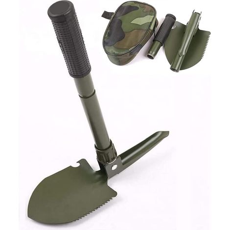 Pelle pliante multifonctionnelle en acier- mini-pelle- idéale pour le jardinage- le camping- la randonnée- le trekking et la pêche (verte) (1/5)