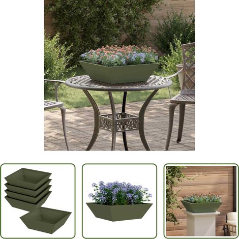 Jardinière métallique -  Cache-pot de jardin 5 pcs Vert olive 50 x 50 x 15 cm (1/5)
