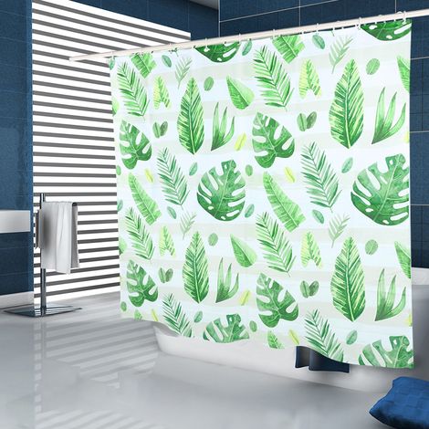 Rideau de douche à motif unique de feuilles de plantes, imperméable et anti-moisissure, décoration de salle de bain, 150 x 180 cm (1/5)