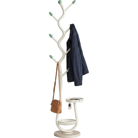 Appendiabiti Moderno In Metallo Bianco Con 2 Vassoi Circolari ø24 Cm – Struttura Robusta E Salvaspazio - H 166,5 Cm