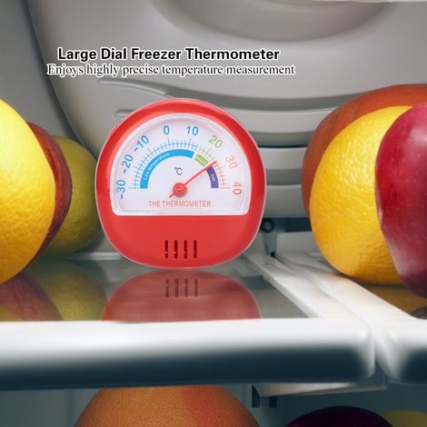 Thermomètre réfrigérateur congélateur grande lecture cadran mécanique rouge, indicateur froid précis, outil de mesure température cuisine, thermomètre mural intérieur, accessoire électroménager (1/3)