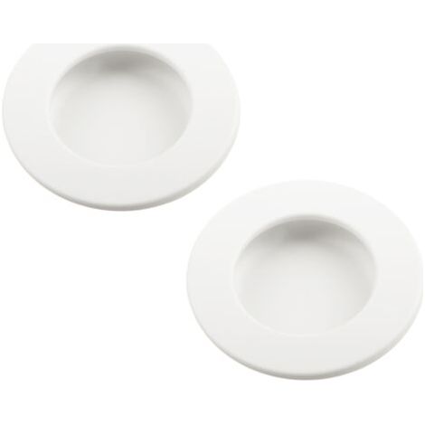 Poignée ronde encastrable Ø 60mm – Plastique blanc – Montage dans trou de 50mm – Pour meubles et portes coulissantes (1/3)