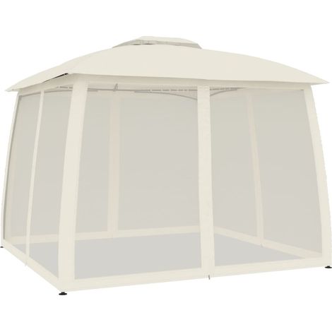 Tonnelle avec double toit et parois en filet crème acier